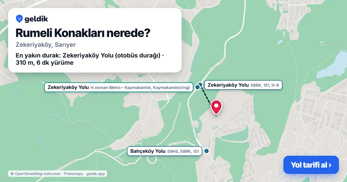 Rumeli Konakları nerede: haritada konumu ve en yakın duraklar, yürüme süreleriyle