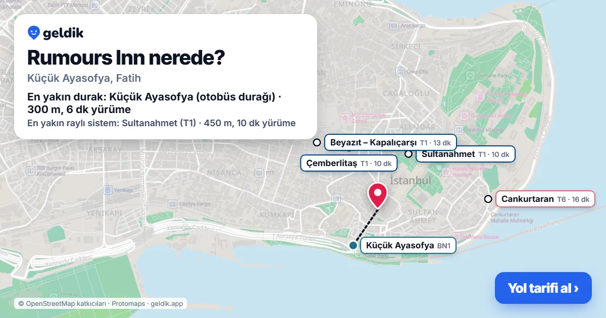 Rumours Inn nerede: haritada konumu ve en yakın duraklar, yürüme süreleriyle