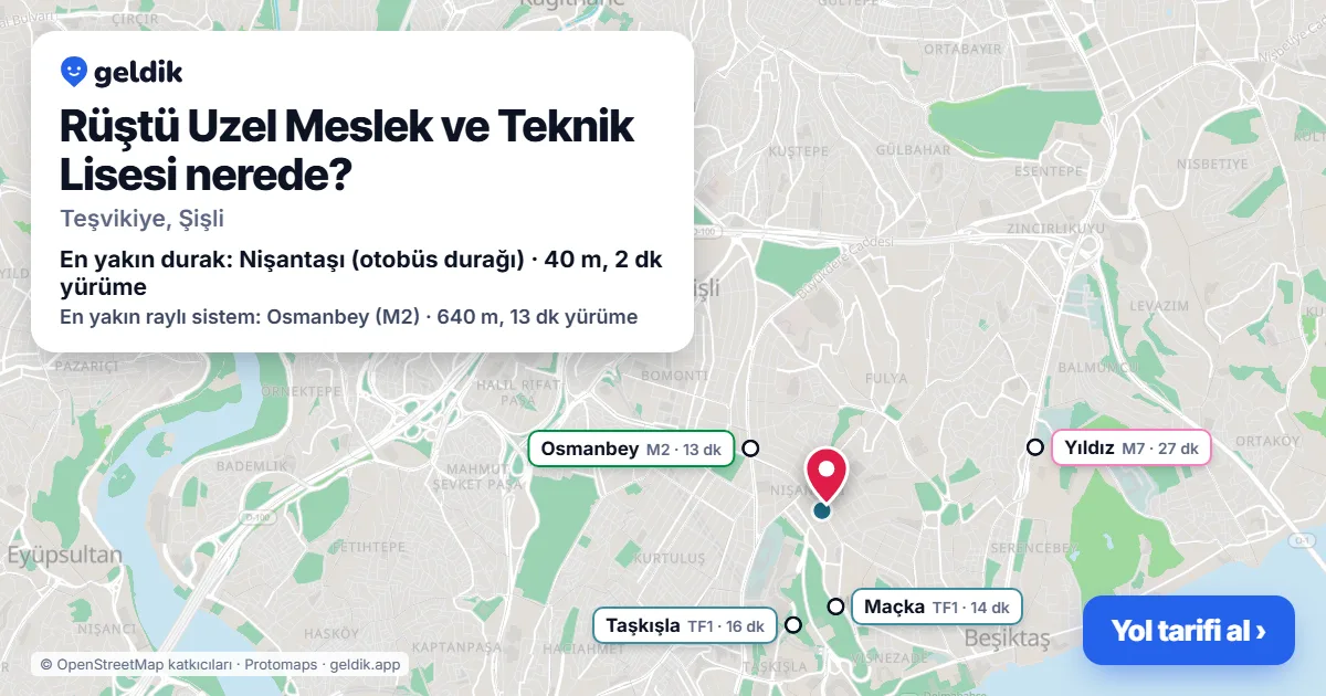 Where is Rüştü Uzel Meslek ve Teknik Lisesi: map with its location and the nearest stops, with walking times