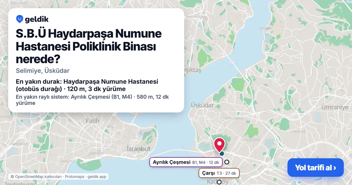 S.B.Ü Haydarpaşa Numune Hastanesi Poliklinik Binası nerede: haritada konumu ve en yakın duraklar, yürüme süreleriyle