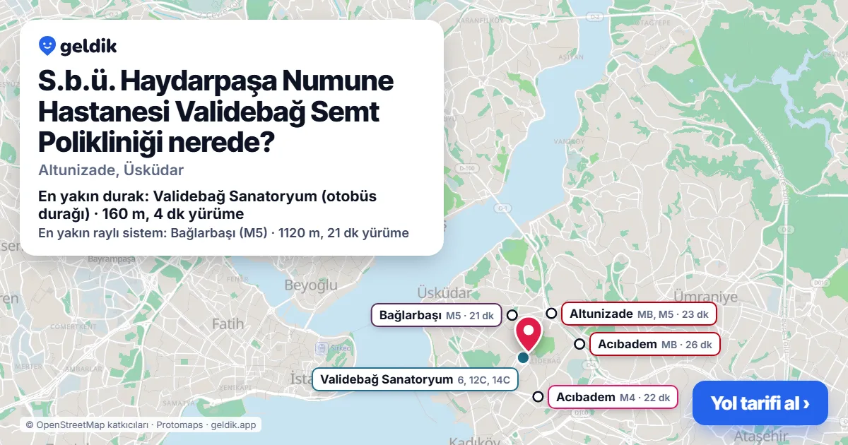 S.b.ü. Haydarpaşa Numune Hastanesi Validebağ Semt Polikliniği nerede: haritada konumu ve en yakın duraklar, yürüme süreleriyle