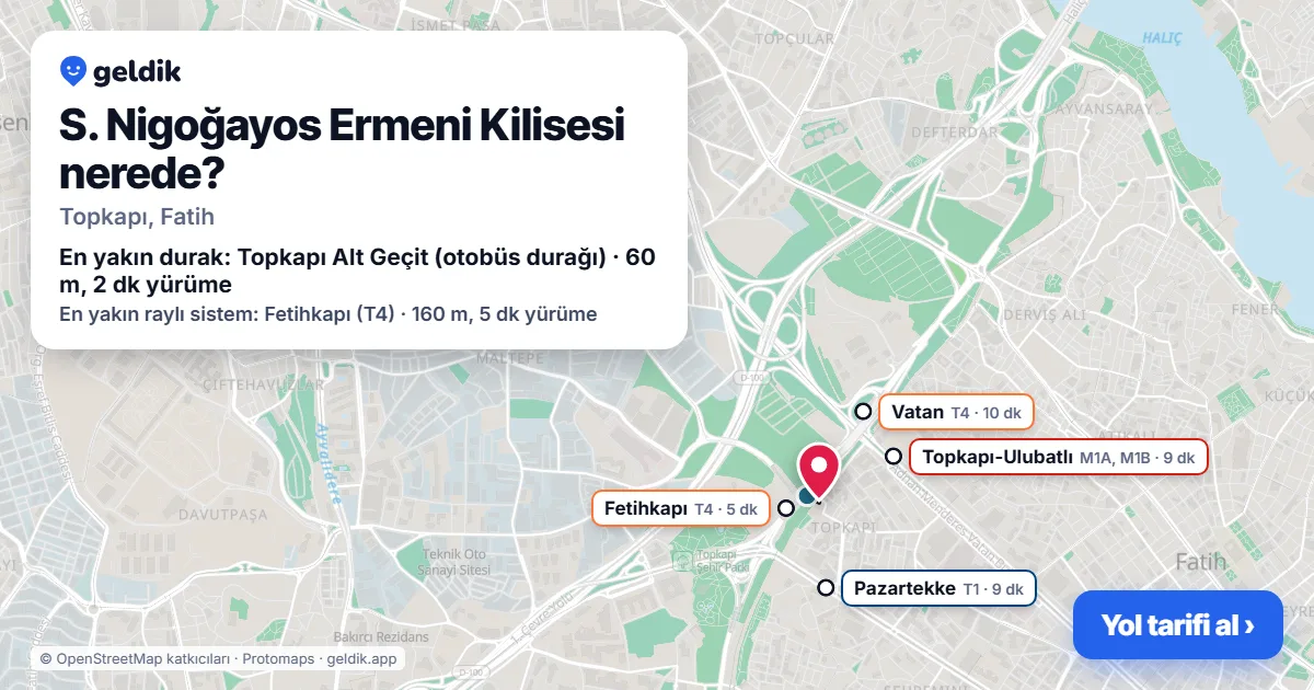 S. Nigoğayos Ermeni Kilisesi nerede: haritada konumu ve en yakın duraklar, yürüme süreleriyle