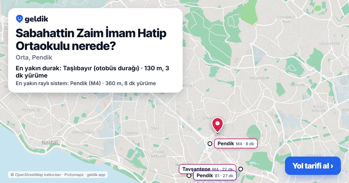 Sabahattin Zaim İmam Hatip Ortaokulu nerede: haritada konumu ve en yakın duraklar, yürüme süreleriyle
