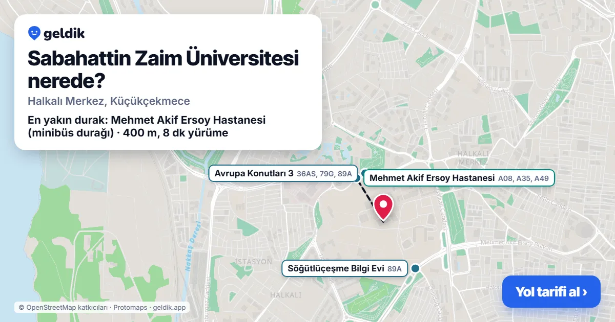 Sabahattin Zaim Üniversitesi nerede: haritada konumu ve en yakın duraklar, yürüme süreleriyle