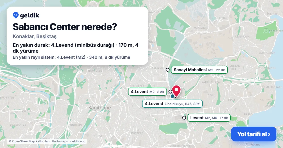 Where is Sabancı Center: map with its location and the nearest stops, with walking times