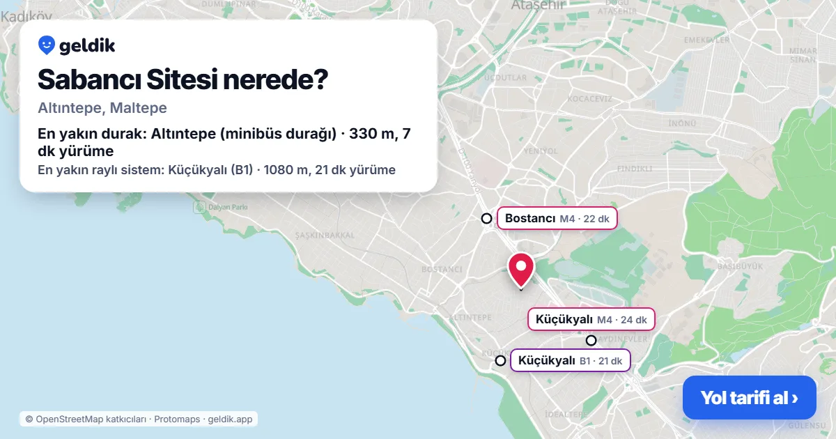 Sabancı Sitesi nerede: haritada konumu ve en yakın duraklar, yürüme süreleriyle