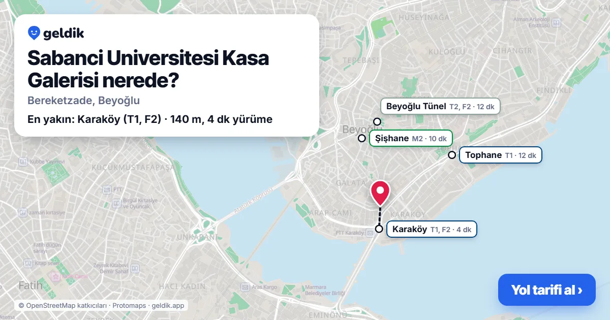 Sabanci Universitesi Kasa Galerisi nerede: haritada konumu ve en yakın duraklar, yürüme süreleriyle