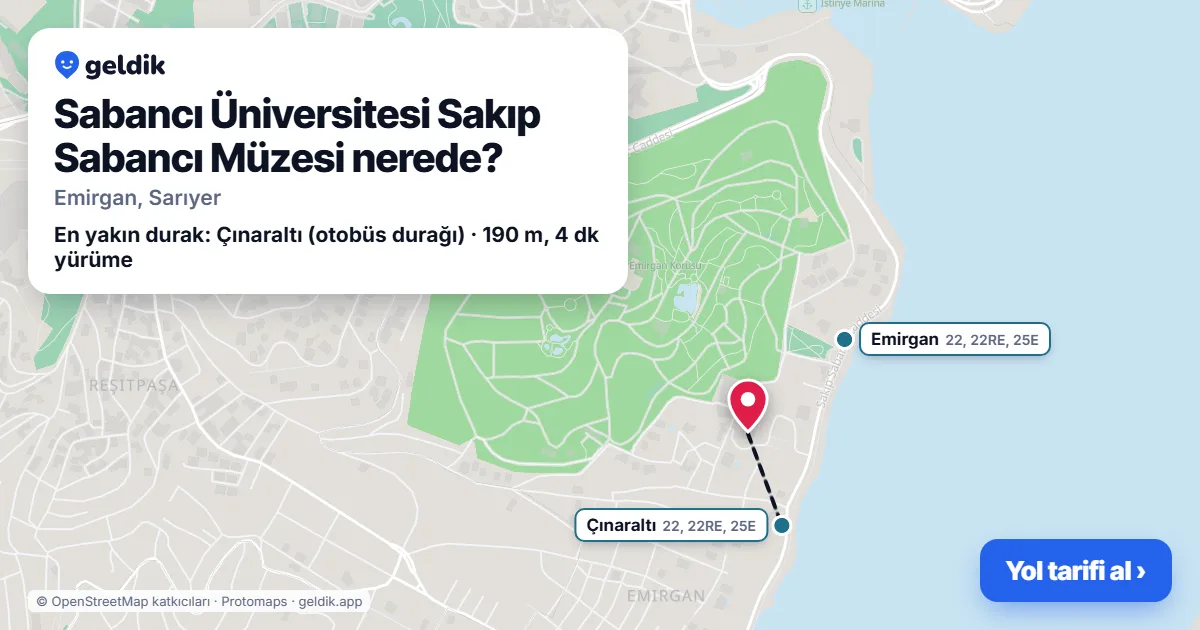 Sabancı Üniversitesi Sakıp Sabancı Müzesi nerede: haritada konumu ve en yakın duraklar, yürüme süreleriyle