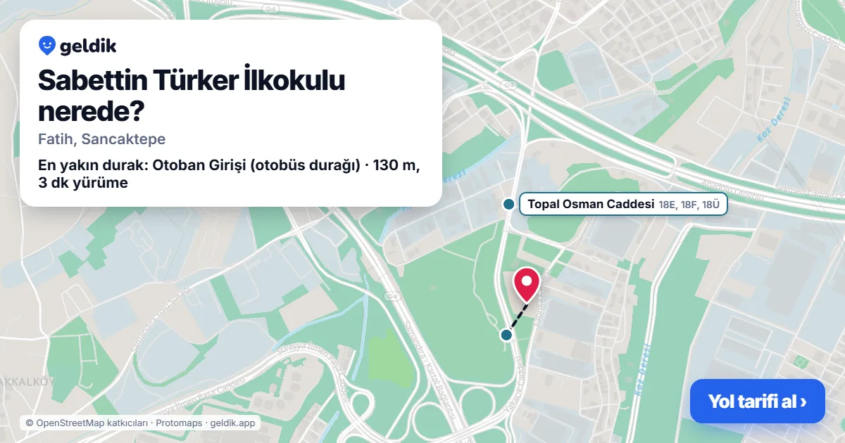 Sabettin Türker İlkokulu nerede: haritada konumu ve en yakın duraklar, yürüme süreleriyle