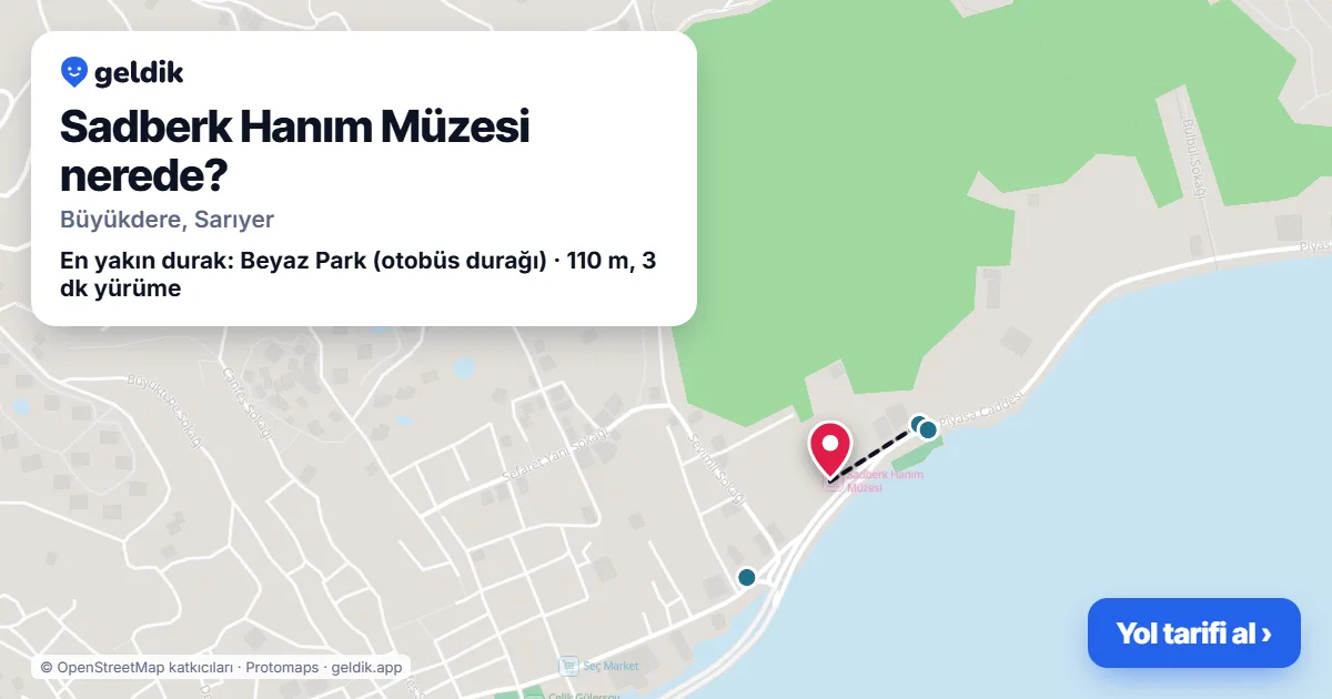 Where is Sadberk Hanım Müzesi: map with its location and the nearest stops, with walking times