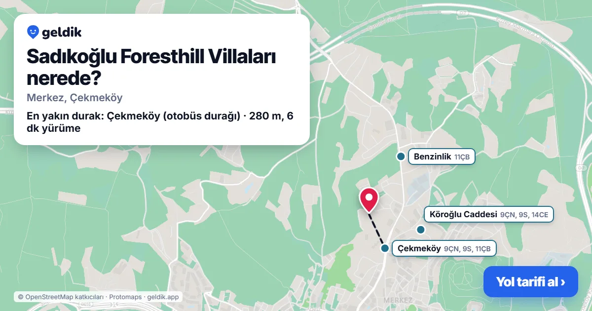 Where is Sadıkoğlu Foresthill Villaları: map with its location and the nearest stops, with walking times