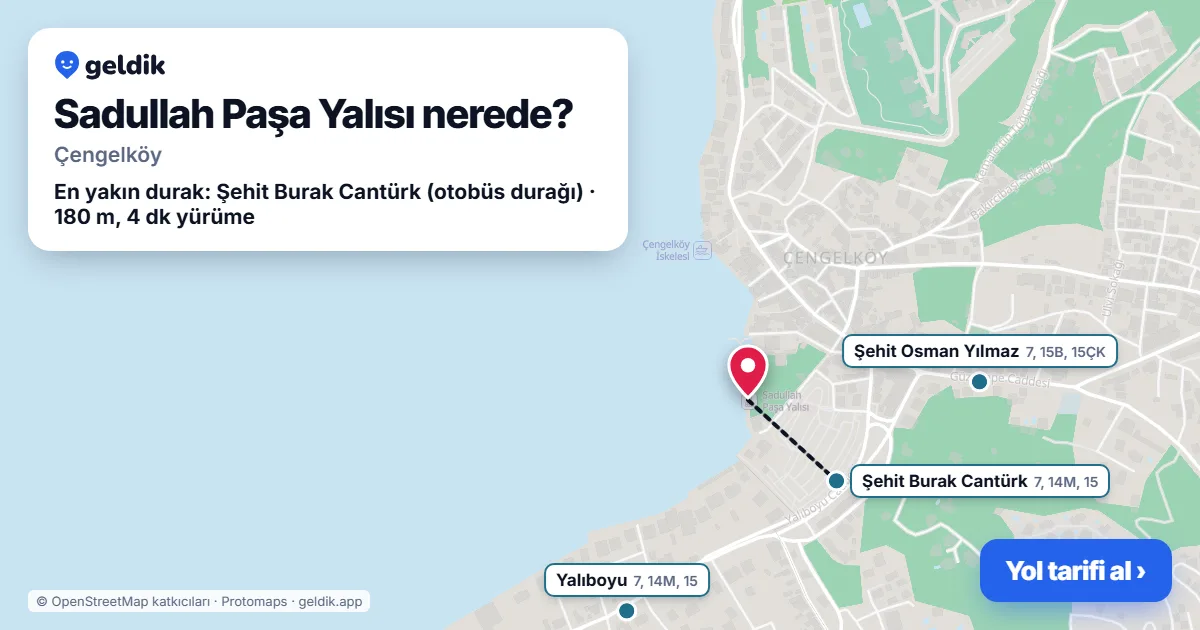 Sadullah Paşa Yalısı nerede: haritada konumu ve en yakın duraklar, yürüme süreleriyle