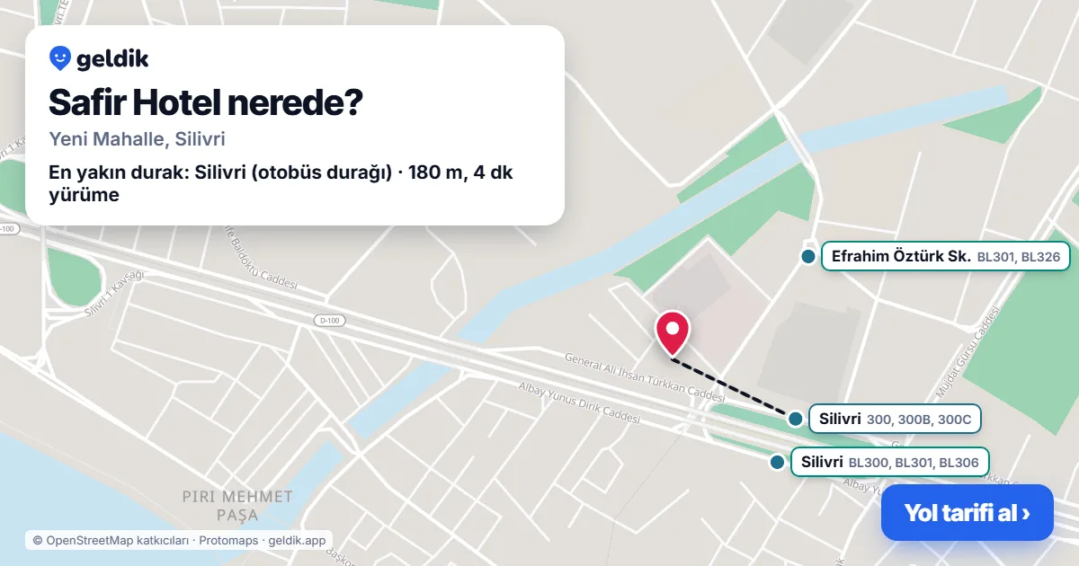 Safir Hotel nerede: haritada konumu ve en yakın duraklar, yürüme süreleriyle
