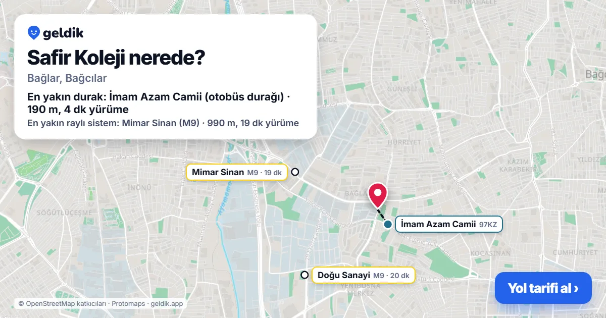 Where is Safir Koleji: map with its location and the nearest stops, with walking times