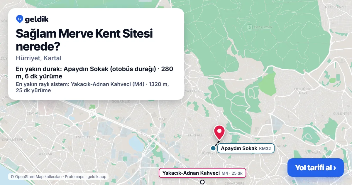 Sağlam Merve Kent Sitesi nerede: haritada konumu ve en yakın duraklar, yürüme süreleriyle