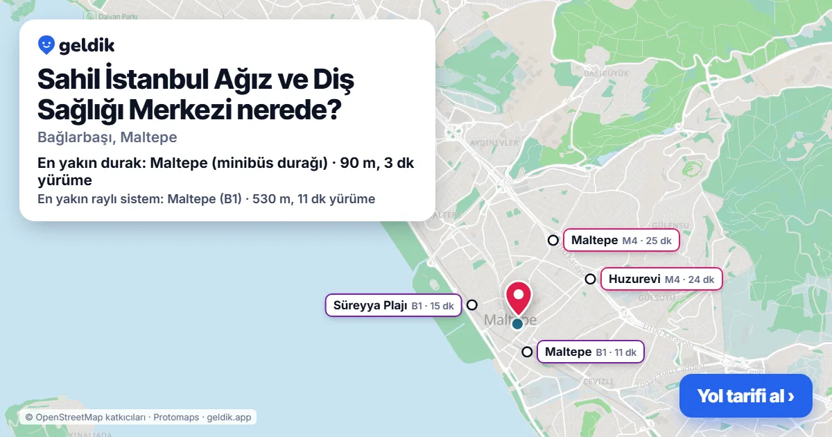 Sahil İstanbul Ağız ve Diş Sağlığı Merkezi nerede: haritada konumu ve en yakın duraklar, yürüme süreleriyle