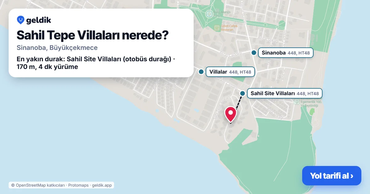Sahil Tepe Villaları nerede: haritada konumu ve en yakın duraklar, yürüme süreleriyle