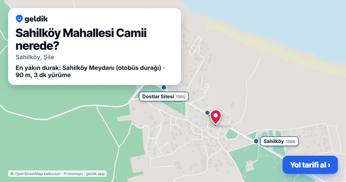 Sahilköy Mahallesi Camii nerede: haritada konumu ve en yakın duraklar, yürüme süreleriyle