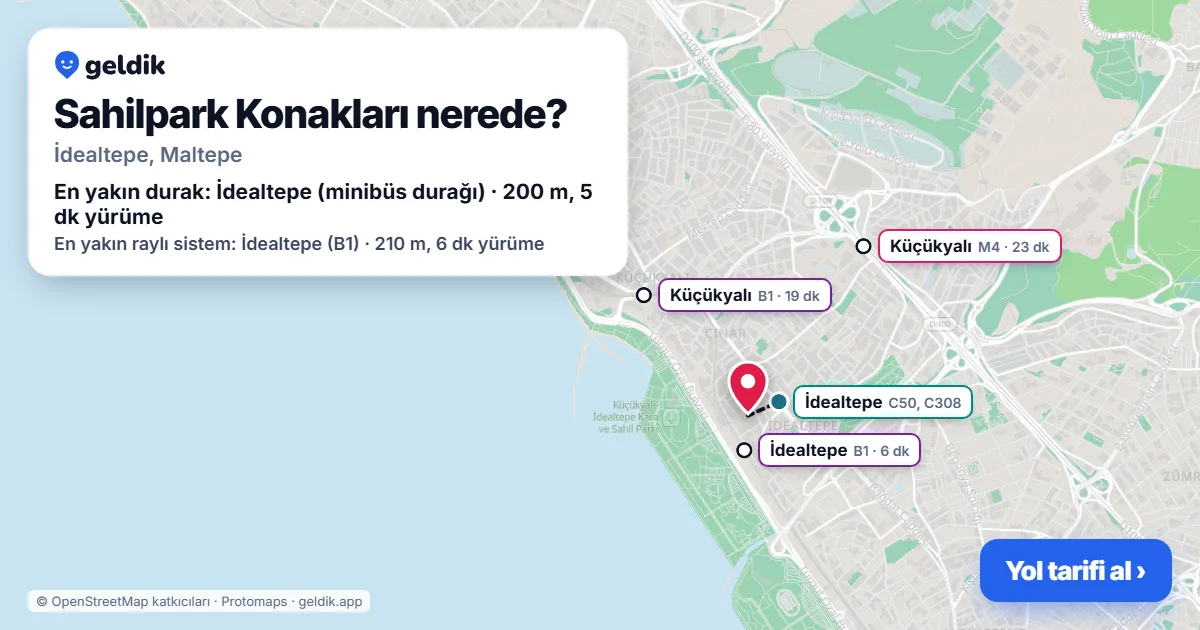 Where is Sahilpark Konakları: map with its location and the nearest stops, with walking times