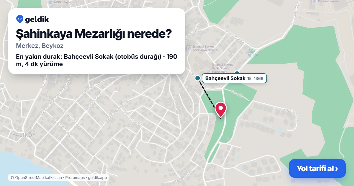 Şahinkaya Mezarlığı nerede: haritada konumu ve en yakın duraklar, yürüme süreleriyle
