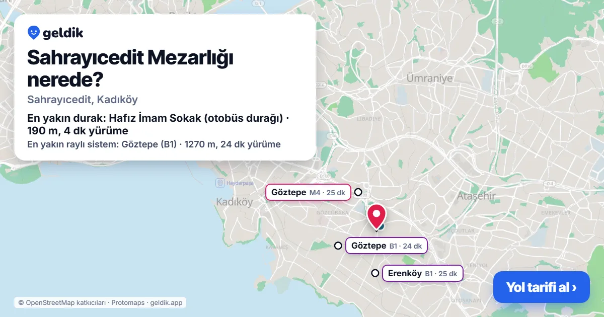 Where is Sahrayıcedit Mezarlığı: map with its location and the nearest stops, with walking times