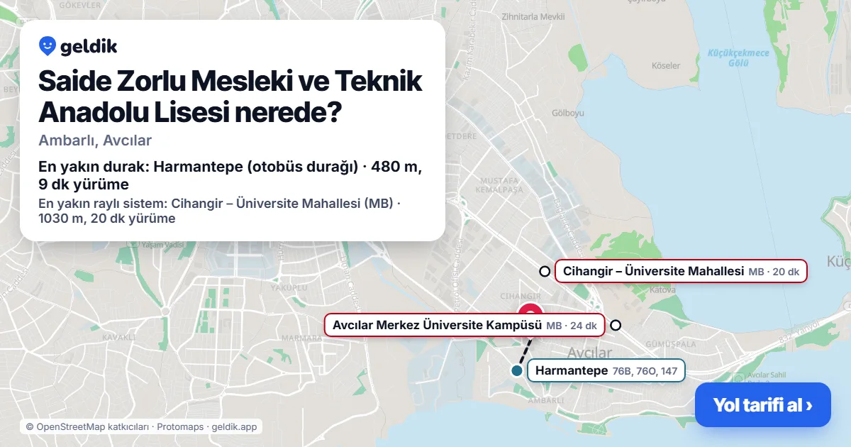 Where is Saide Zorlu Mesleki ve Teknik Anadolu Lisesi: map with its location and the nearest stops, with walking times