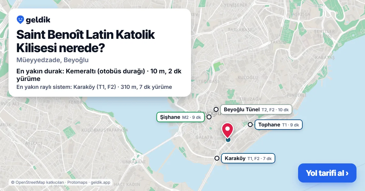 Saint Benoît Latin Katolik Kilisesi nerede: haritada konumu ve en yakın duraklar, yürüme süreleriyle