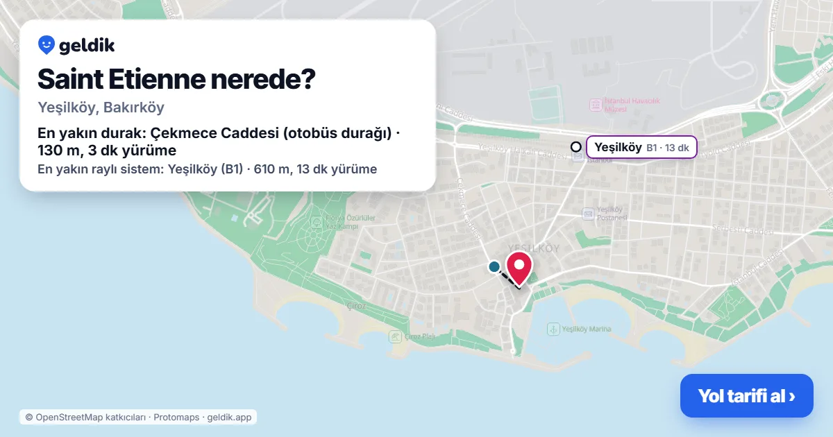 Saint Etienne nerede: haritada konumu ve en yakın duraklar, yürüme süreleriyle