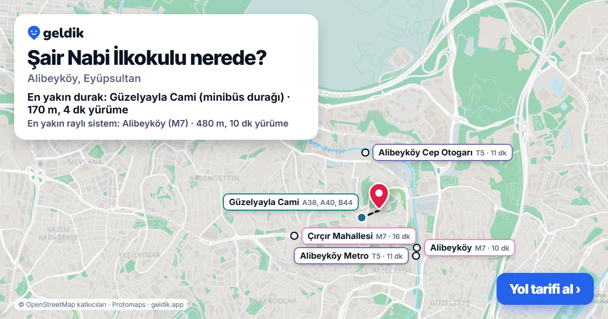 Where is Şair Nabi İlkokulu: map with its location and the nearest stops, with walking times