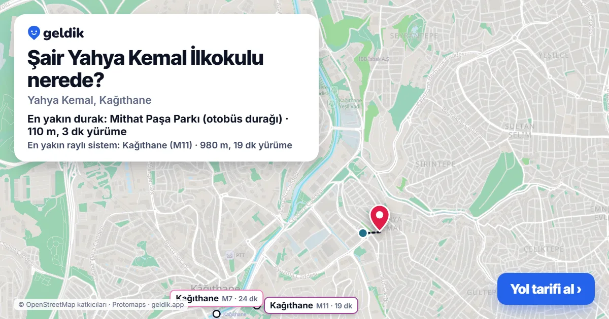 Where is Şair Yahya Kemal İlkokulu: map with its location and the nearest stops, with walking times