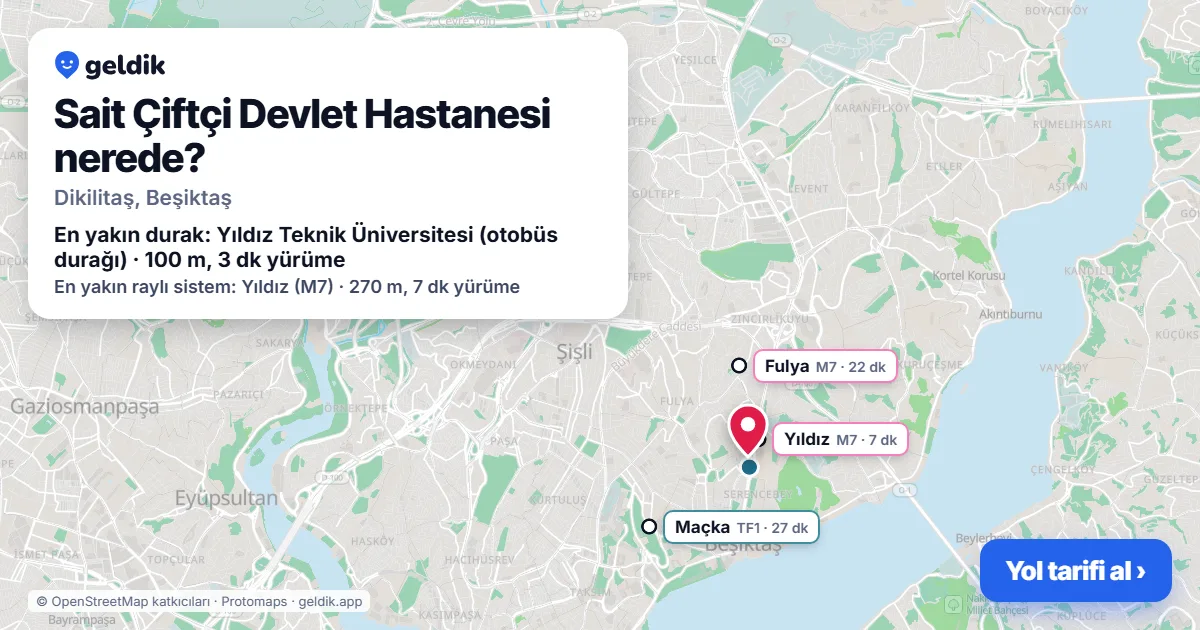 Sait Çiftçi Devlet Hastanesi nerede: haritada konumu ve en yakın duraklar, yürüme süreleriyle