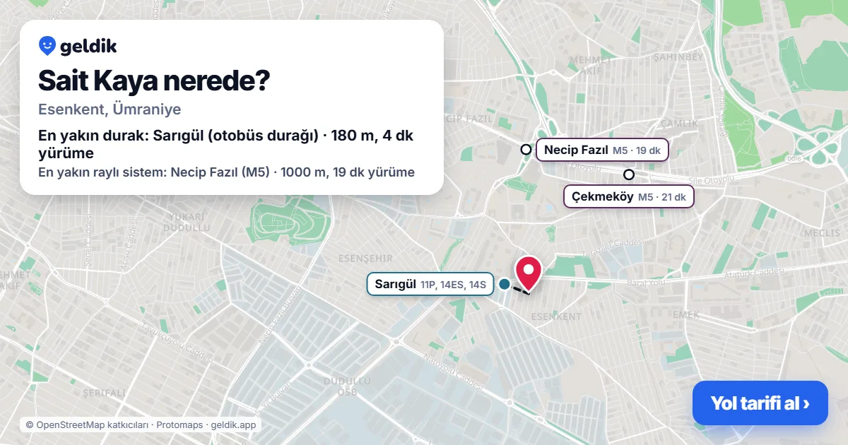 Where is Sait Kaya: map with its location and the nearest stops, with walking times