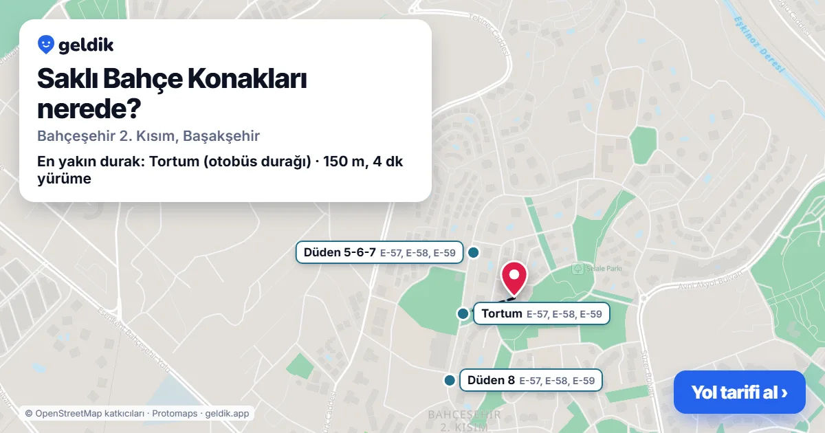 Saklı Bahçe Konakları nerede: haritada konumu ve en yakın duraklar, yürüme süreleriyle