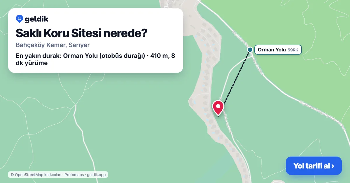 Where is Saklı Koru Sitesi: map with its location and the nearest stops, with walking times