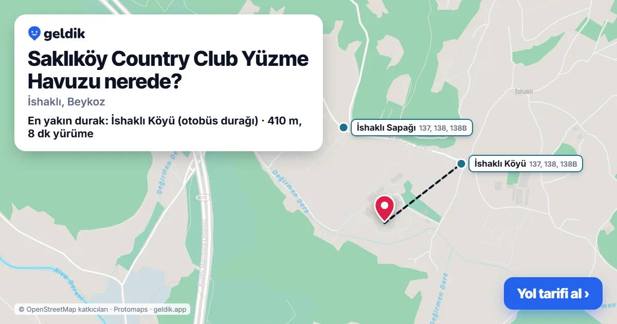 Saklıköy Country Club Yüzme Havuzu nerede: haritada konumu ve en yakın duraklar, yürüme süreleriyle