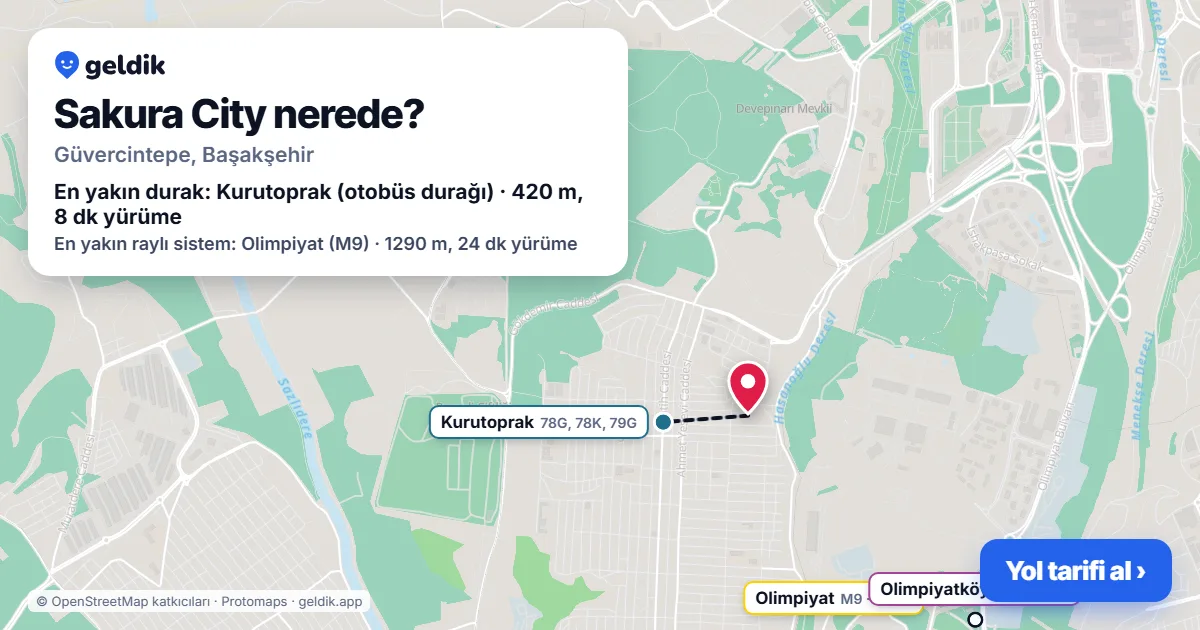 Where is Sakura City: map with its location and the nearest stops, with walking times