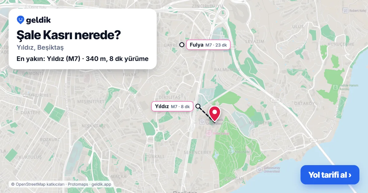 Where is Şale Kasrı: map with its location and the nearest stops, with walking times