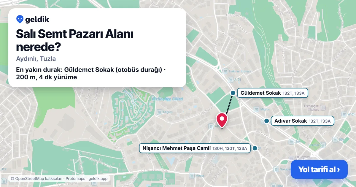 Salı Semt Pazarı Alanı nerede: haritada konumu ve en yakın duraklar, yürüme süreleriyle