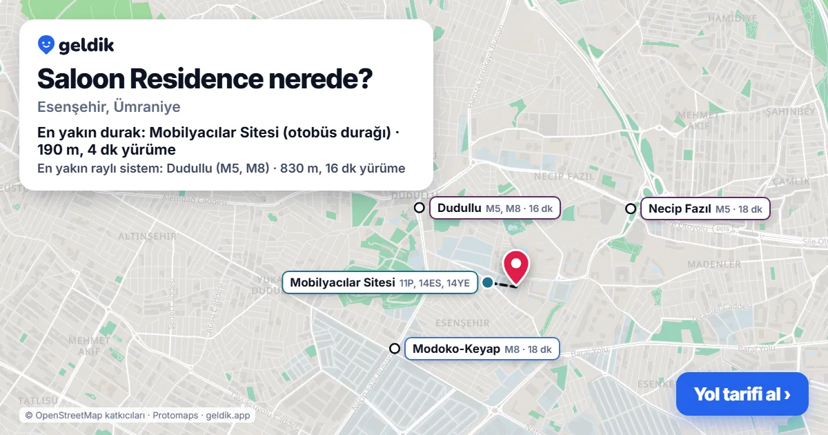 Where is Saloon Residence: map with its location and the nearest stops, with walking times
