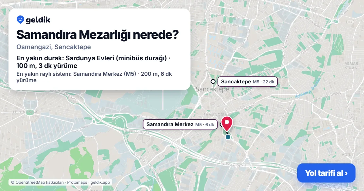 Samandıra Mezarlığı nerede: haritada konumu ve en yakın duraklar, yürüme süreleriyle
