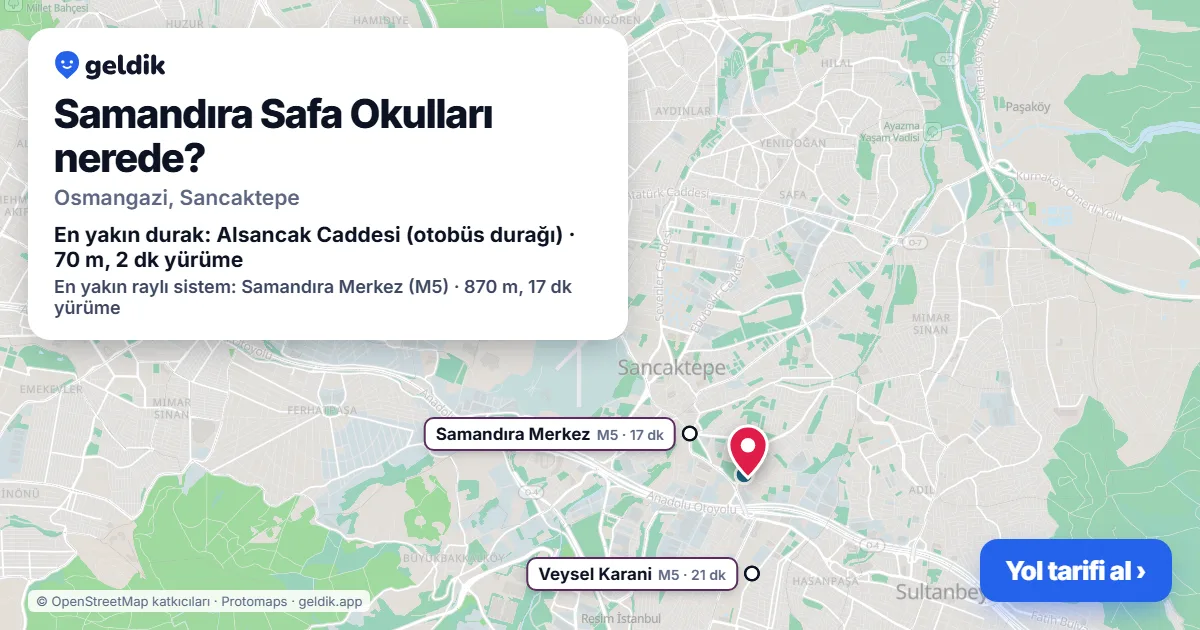 Where is Samandıra Safa Okulları: map with its location and the nearest stops, with walking times