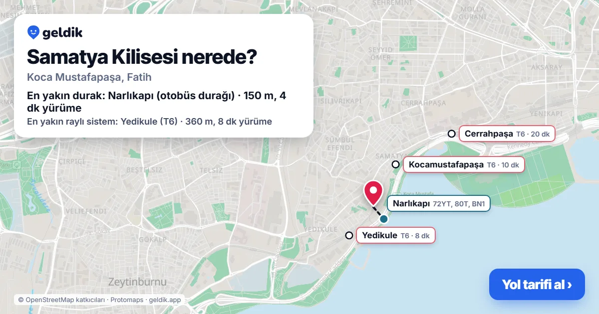 Where is Samatya Kilisesi: map with its location and the nearest stops, with walking times