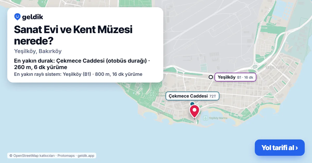 Where is Sanat Evi ve Kent Müzesi: map with its location and the nearest stops, with walking times