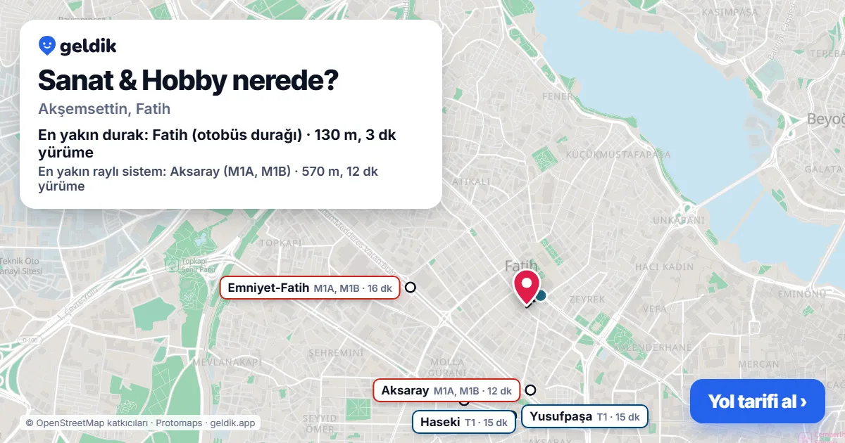 Where is Sanat & Hobby: map with its location and the nearest stops, with walking times