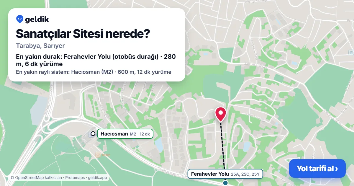 Sanatçılar Sitesi nerede: haritada konumu ve en yakın duraklar, yürüme süreleriyle