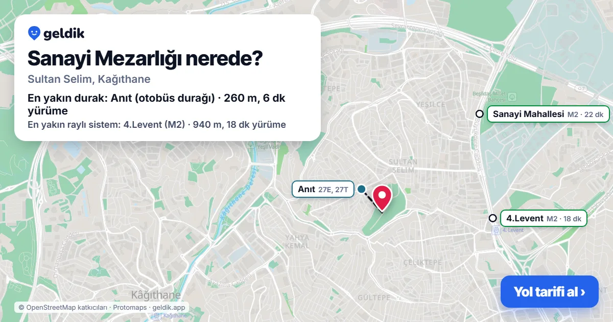 Where is Sanayi Mezarlığı: map with its location and the nearest stops, with walking times