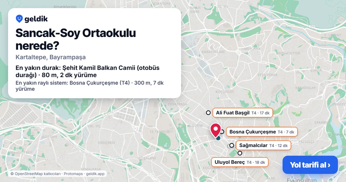 Sancak-Soy Ortaokulu nerede: haritada konumu ve en yakın duraklar, yürüme süreleriyle