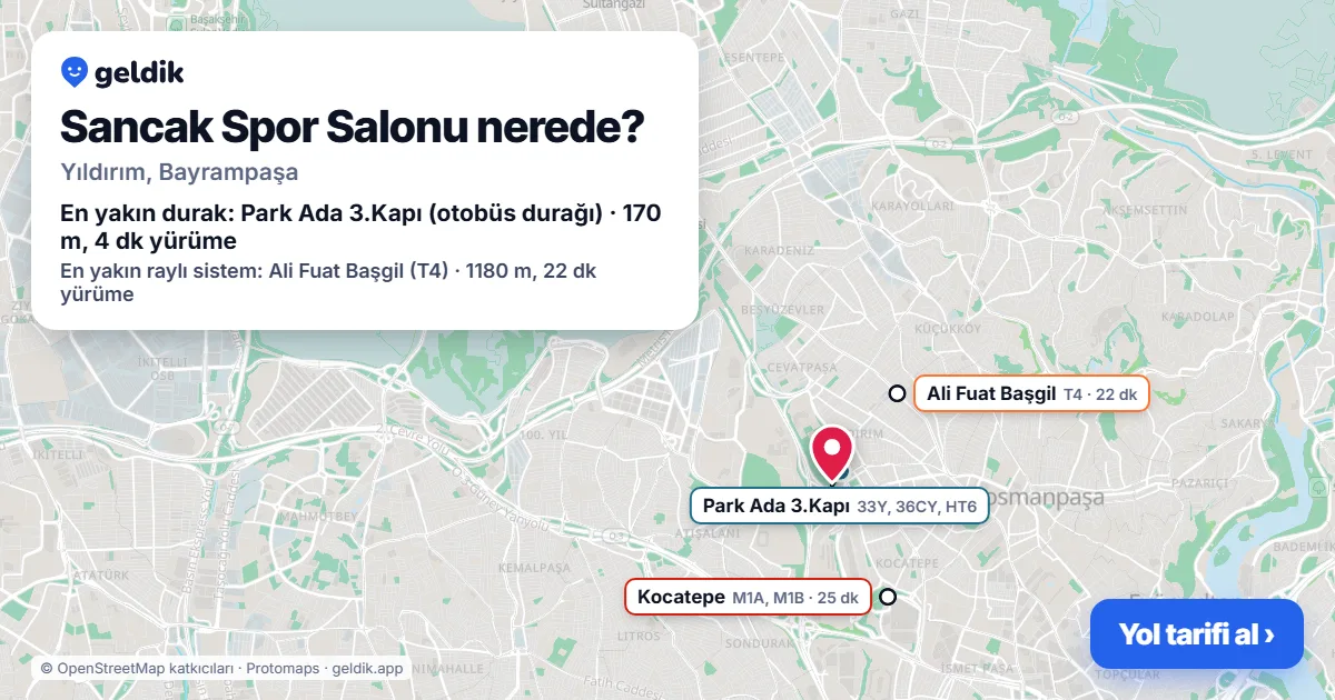 Sancak Spor Salonu nerede: haritada konumu ve en yakın duraklar, yürüme süreleriyle