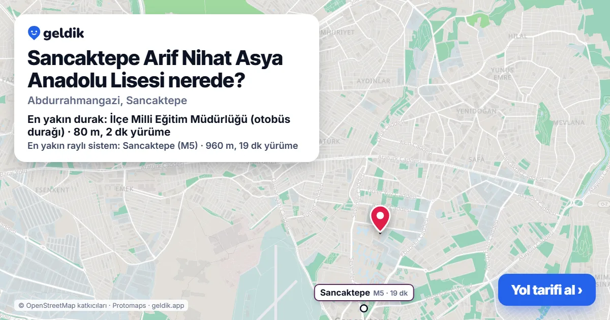 Sancaktepe Arif Nihat Asya Anadolu Lisesi nerede: haritada konumu ve en yakın duraklar, yürüme süreleriyle