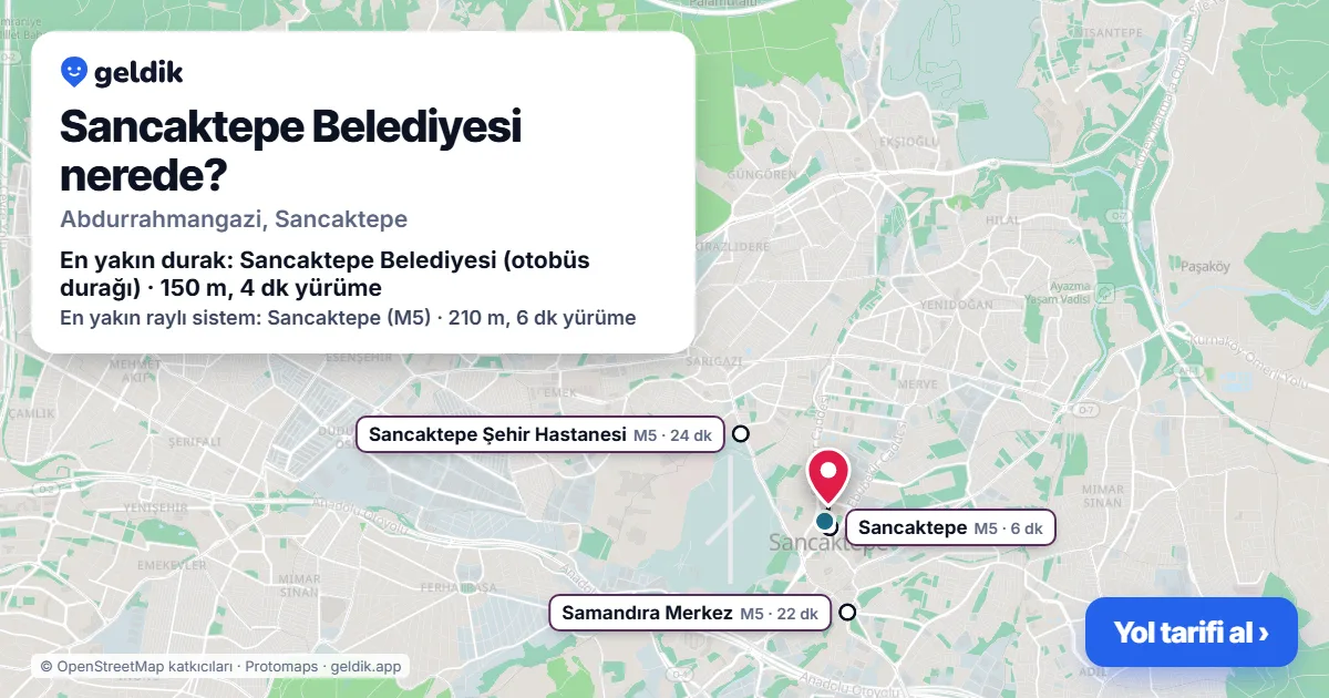 Sancaktepe Belediyesi nerede: haritada konumu ve en yakın duraklar, yürüme süreleriyle